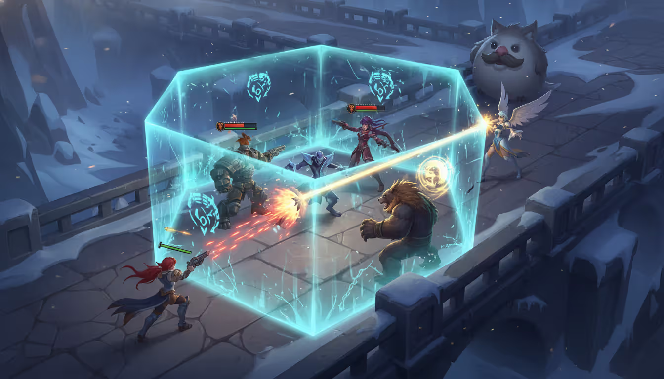 Thresh activating The Box ultimate ability trapping multiple enemies during ARAM teamfight on Howling Abyss